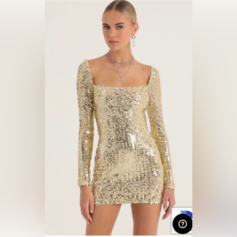Giulia Sequin Mesh Dress in Gold